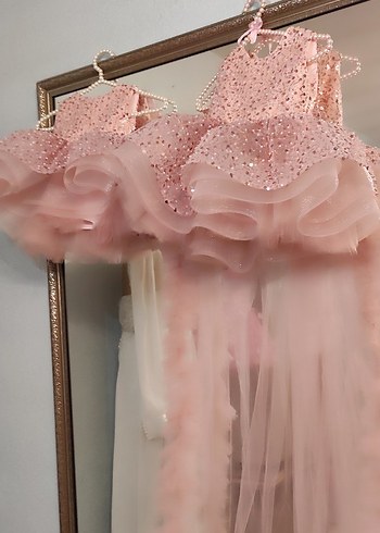 Pudra Pembe marul etek 2 adet Abiye elbise