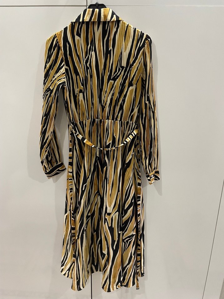 Zebra Desenli Uzun Kollu Pilili Elbise - Görsel 2