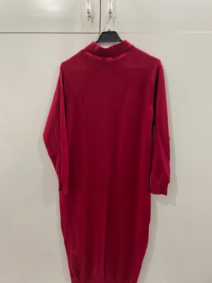 Bordo Örme Uzun Kollu Uzun Elbise - Görsel 3