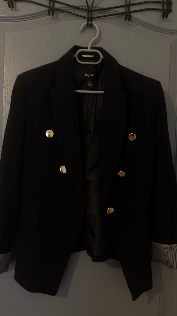 Kadın Siyah Düğmeli Midi Blazer Ceket - Görsel 2