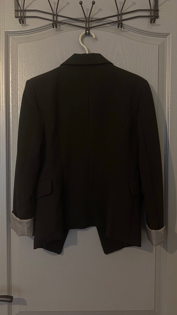 Kadın Siyah Düğmeli Midi Blazer Ceket - Görsel 3