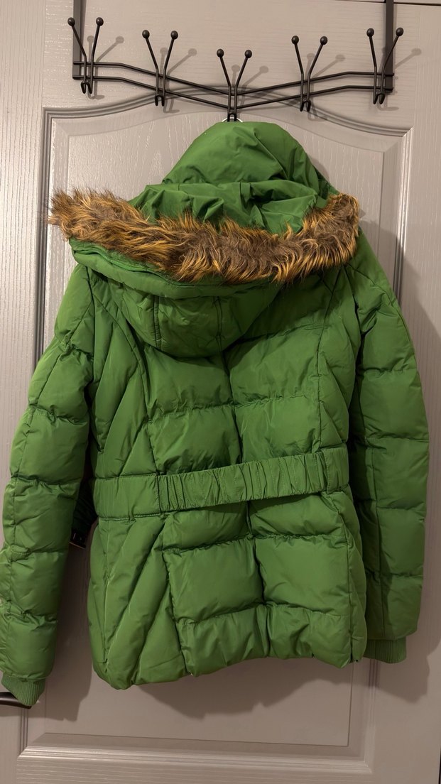 Kemerli Yeşil Kadın Kış Montu - Görsel 3