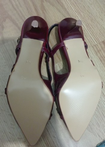 Bordo Rugan Tokalı Stiletto Kadın Ayakkabı - Görsel 5