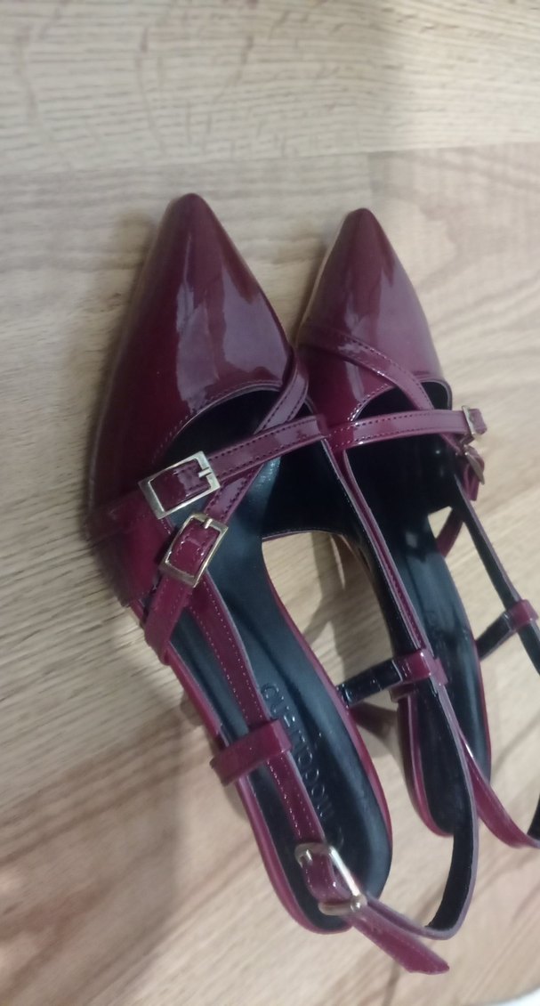 Bordo Rugan Tokalı Stiletto Kadın Ayakkabı - Görsel 4