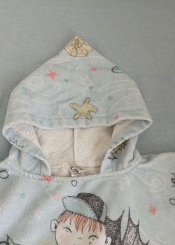 Kapüşonlu Çocuk Bornozu Gri Desenli - Görsel 3