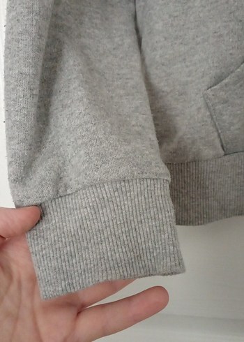 Gri Fermuarlı Kapüşonlu Kadın Sweatshirt - Görsel 2