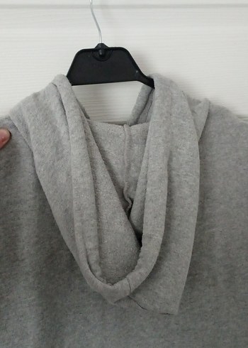 Gri Fermuarlı Kapüşonlu Kadın Sweatshirt - Görsel 7