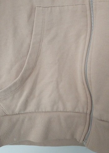 Bej Kapüşonlu Fermuarlı Kadın Sweatshirt - Görsel 4