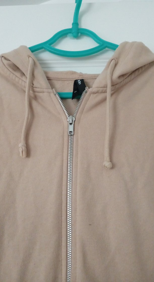 Bej Kapüşonlu Fermuarlı Kadın Sweatshirt - Görsel 3