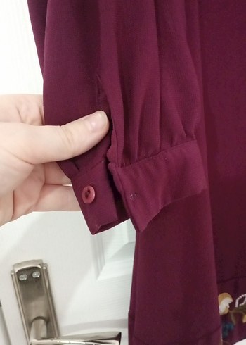 Uzun Kollu Bordo Nakışlı Bohem Tunik - Görsel 3