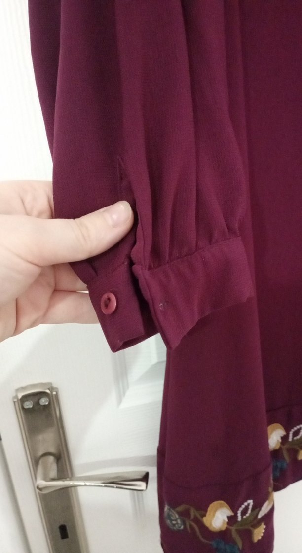 Uzun Kollu Bordo Nakışlı Bohem Tunik - Görsel 3