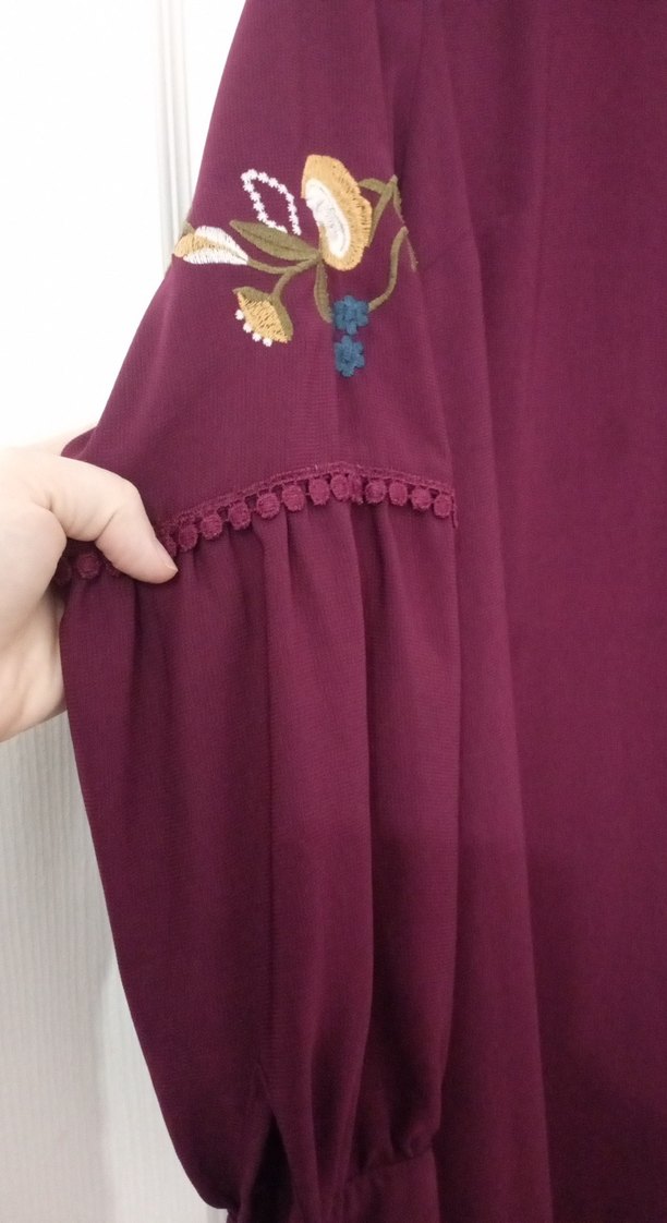 Uzun Kollu Bordo Nakışlı Bohem Tunik - Görsel 2