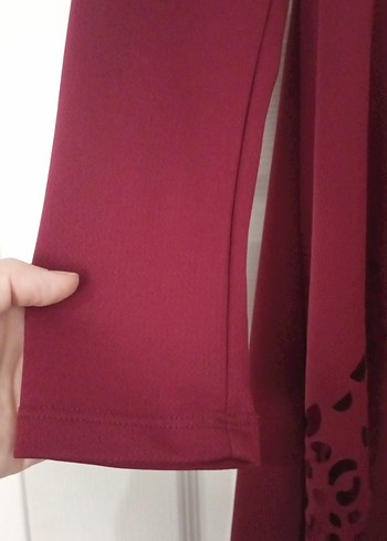 Bordo Fırfırlı Uzun Kollu Kadın tunık etek ıkılı takım - Görsel 4