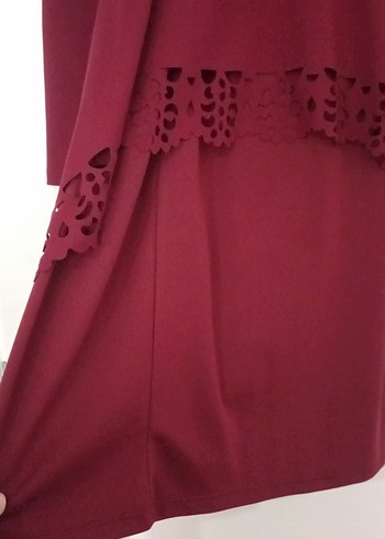 Bordo Fırfırlı Uzun Kollu Kadın tunık etek ıkılı takım - Görsel 3