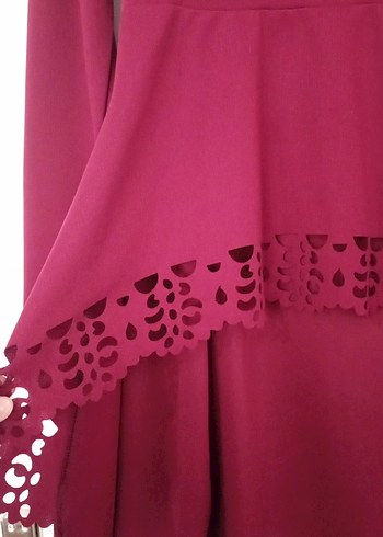 Bordo Fırfırlı Uzun Kollu Kadın tunık etek ıkılı takım - Görsel 2