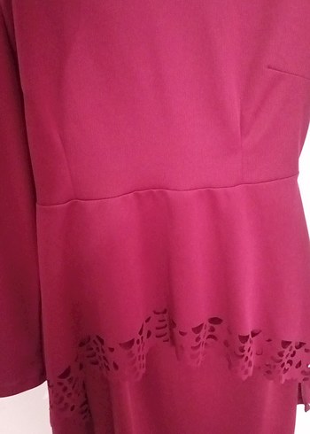 Bordo Fırfırlı Uzun Kollu Kadın tunık etek ıkılı takım - Görsel 6