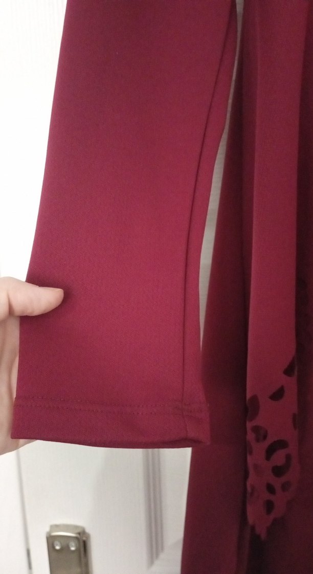 Bordo Fırfırlı Uzun Kollu Kadın tunık etek ıkılı takım - Görsel 4