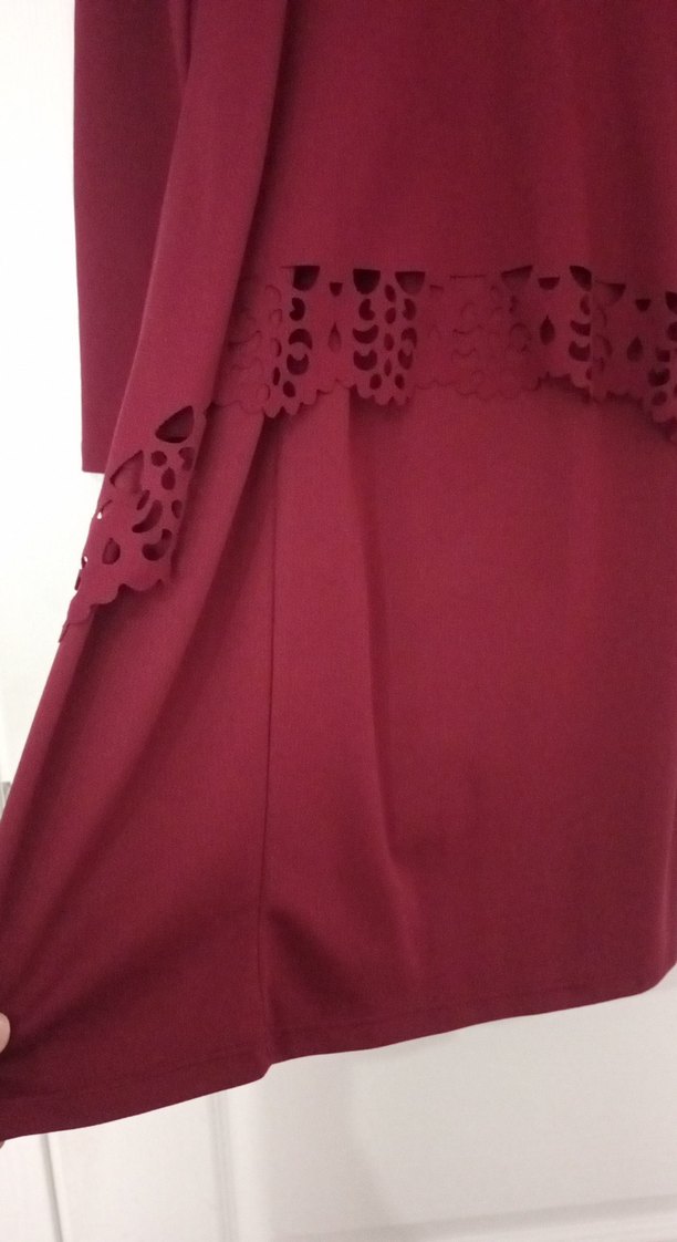 Bordo Fırfırlı Uzun Kollu Kadın tunık etek ıkılı takım - Görsel 3