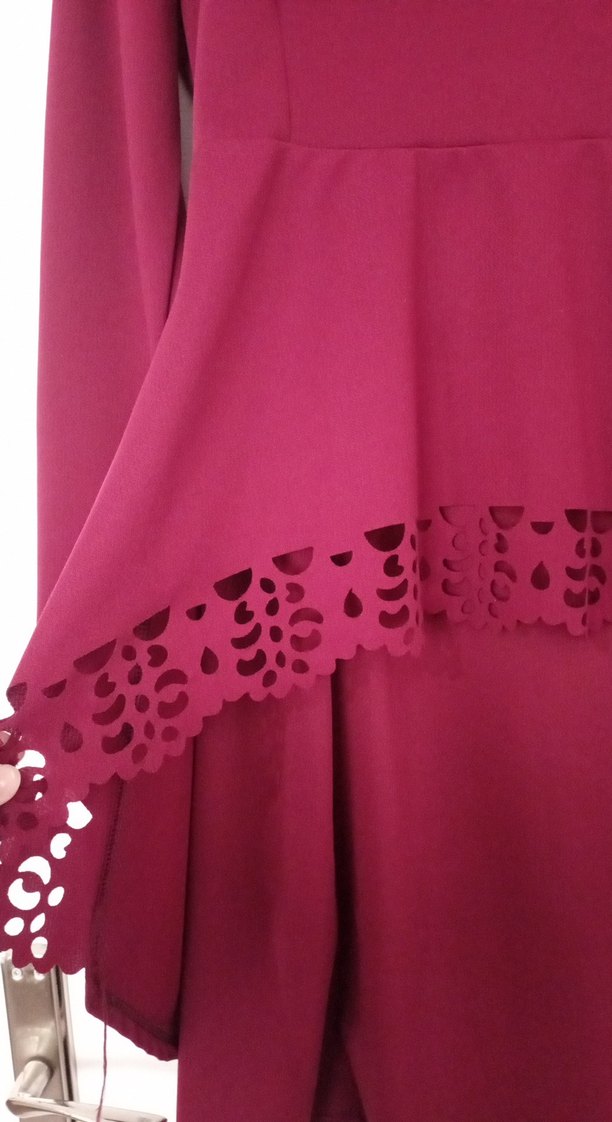 Bordo Fırfırlı Uzun Kollu Kadın tunık etek ıkılı takım - Görsel 2