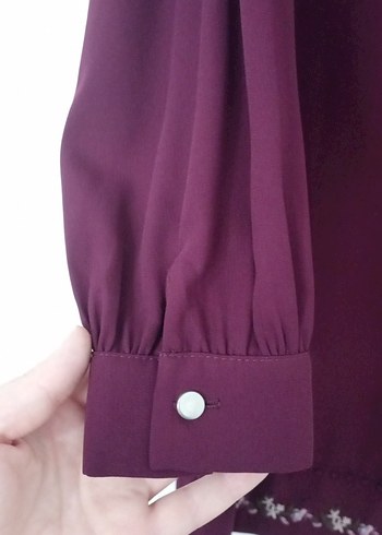 Bordo Nakışlı Uzun Kollu Bohem Tunik - Görsel 3