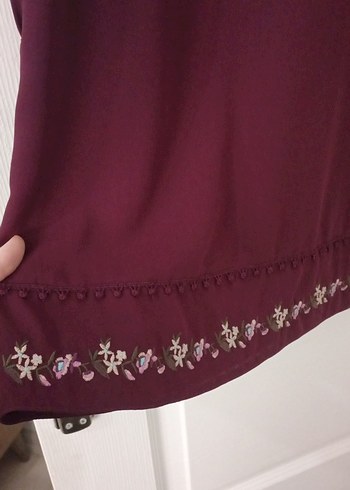 Bordo Nakışlı Uzun Kollu Bohem Tunik - Görsel 4