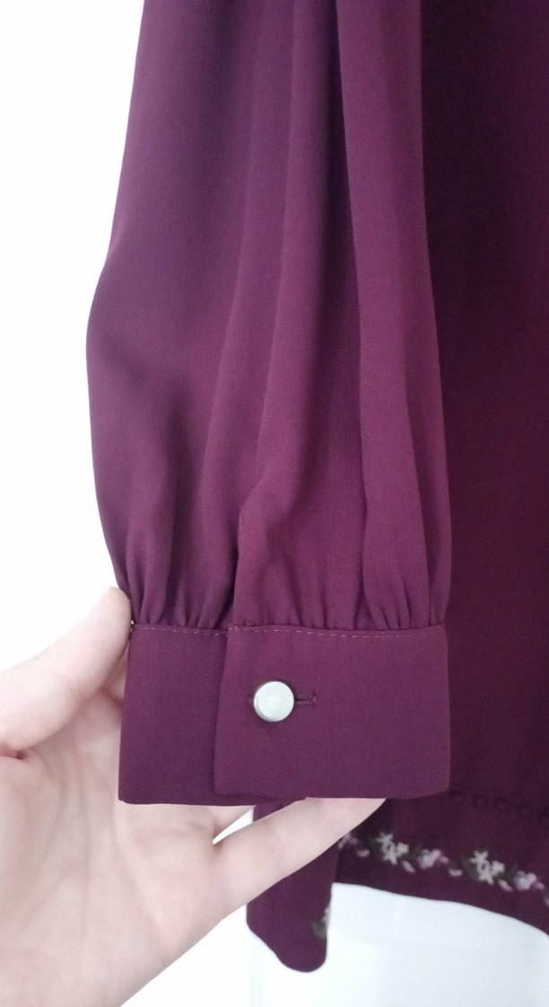 Bordo Nakışlı Uzun Kollu Bohem Tunik - Görsel 3