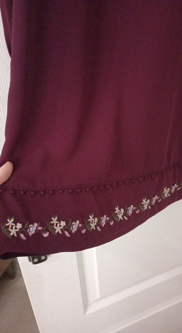 Bordo Nakışlı Uzun Kollu Bohem Tunik - Görsel 4