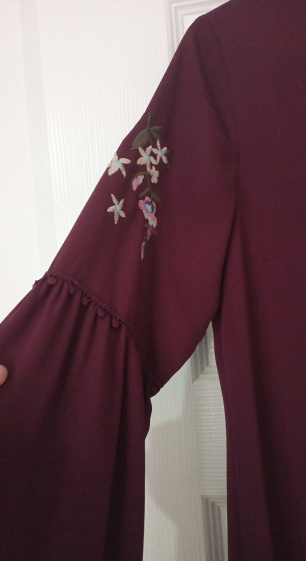 Bordo Nakışlı Uzun Kollu Bohem Tunik - Görsel 2