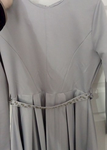 Gri Drapeli Uzun Kadın Elbise - Görsel 7