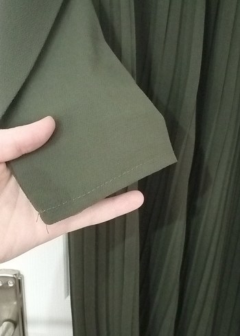 Kadın Koyu Haki Pilili Uzun Keten Tunik - Görsel 5