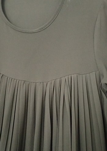 Kadın Koyu Haki Pilili Uzun Keten Tunik - Görsel 3