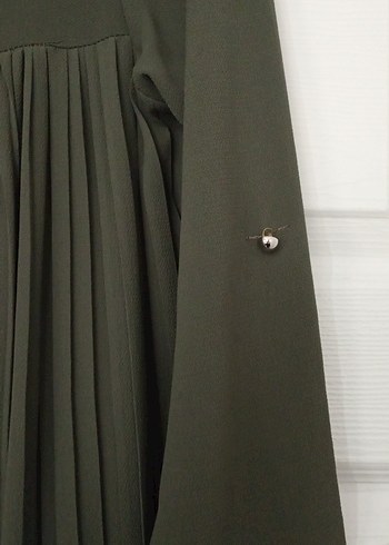 Kadın Koyu Haki Pilili Uzun Keten Tunik - Görsel 2