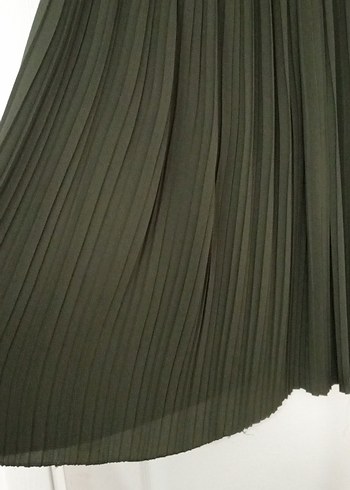 Kadın Koyu Haki Pilili Uzun Keten Tunik - Görsel 6