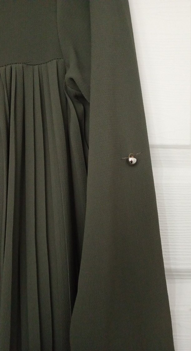 Kadın Koyu Haki Pilili Uzun Keten Tunik - Görsel 2