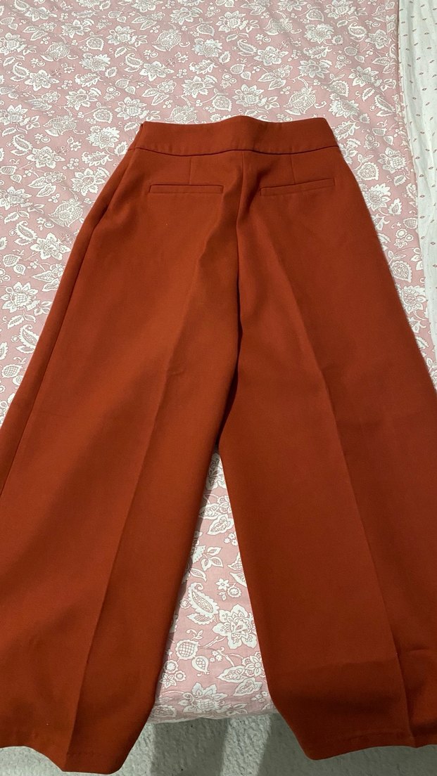 Düğmeli Kahverengi Midi Kadın Kumaş Pantolon - Görsel 2