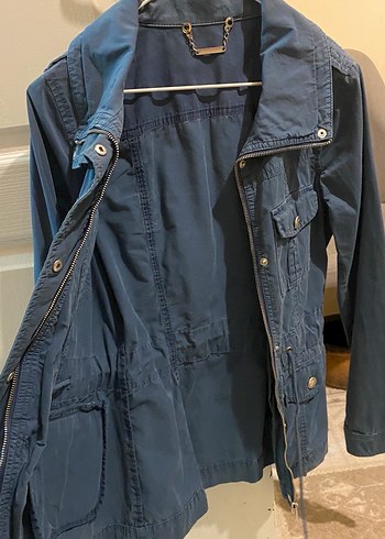 Oxxo Kemerli Lacivert Kot Trençkot - Görsel 3