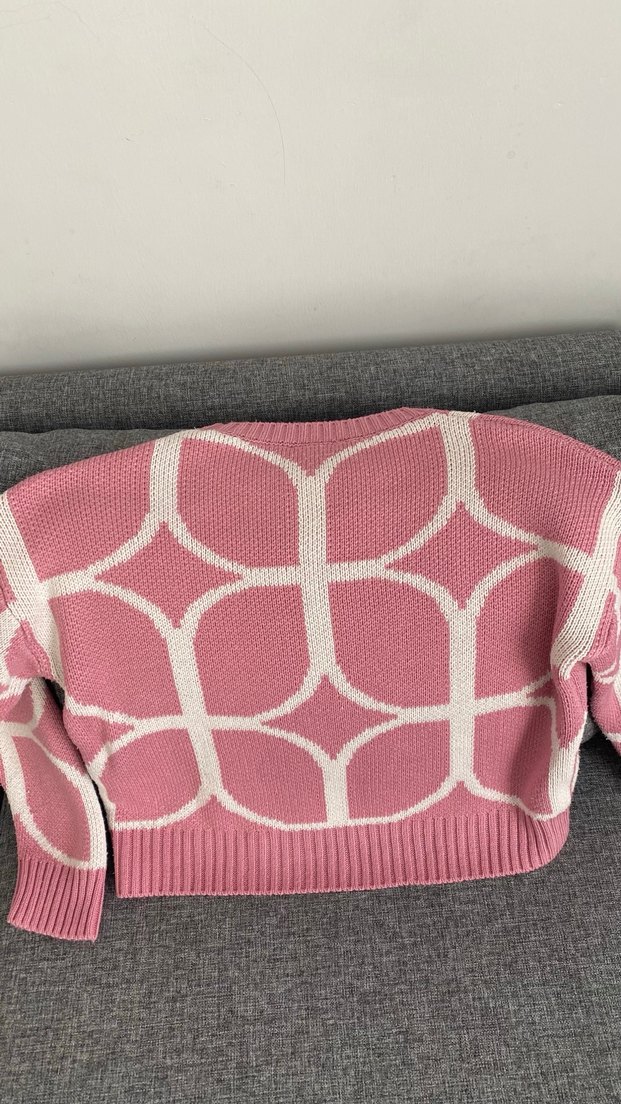 Pembe Desenli Triko Kadın Kazak - Görsel 3