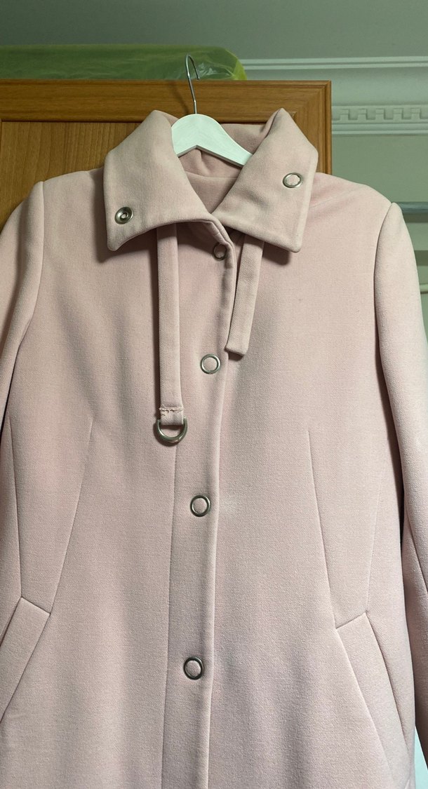 Pudra Renkli Düğmeli Kadın Kaban - Görsel 2