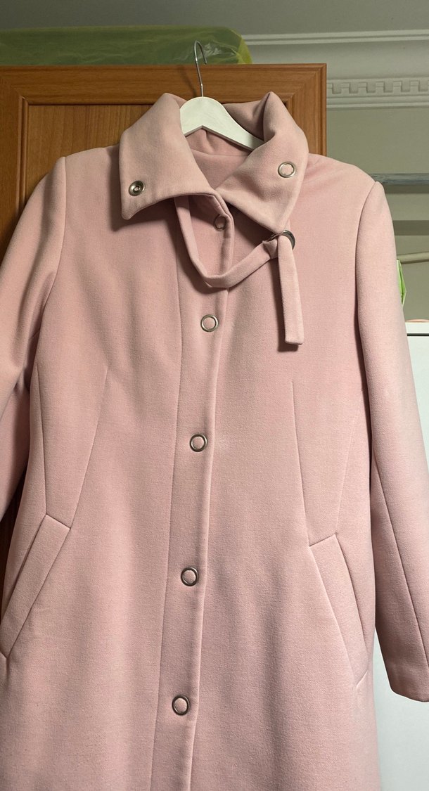 Pudra Renkli Düğmeli Kadın Kaban - Görsel 4