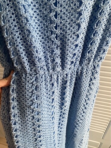 Mavi örme elbise - Görsel 3