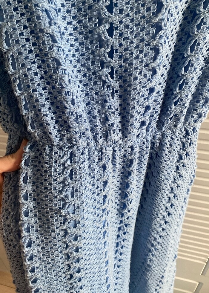 Mavi örme elbise - Görsel 3