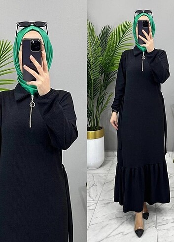 44 Beden yeşil Renk Tesettür fitilli elbise Jülide