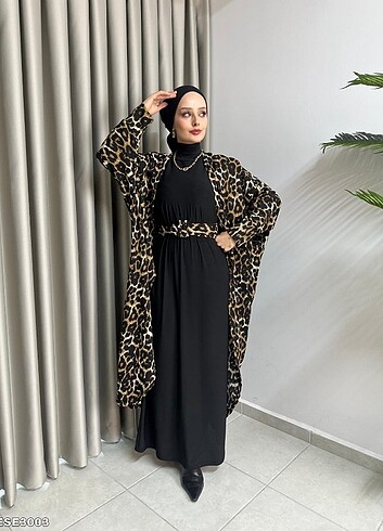 Tesettür Leopar abaya takım 