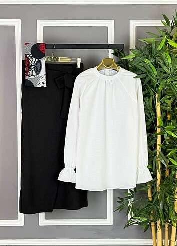 Tesettür keten etek bluz takım  - Görsel 4