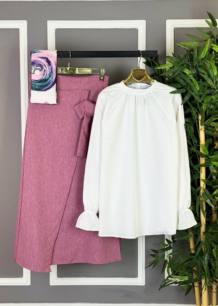 Tesettür keten etek bluz takım  - Görsel 3