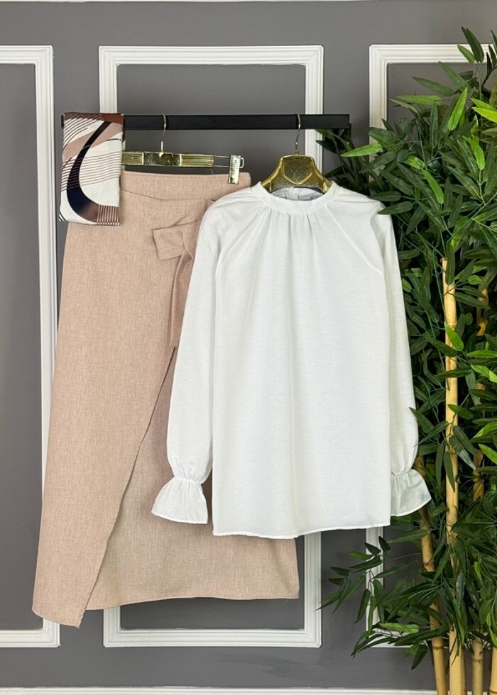 Tesettür keten etek bluz takım  - Görsel 2