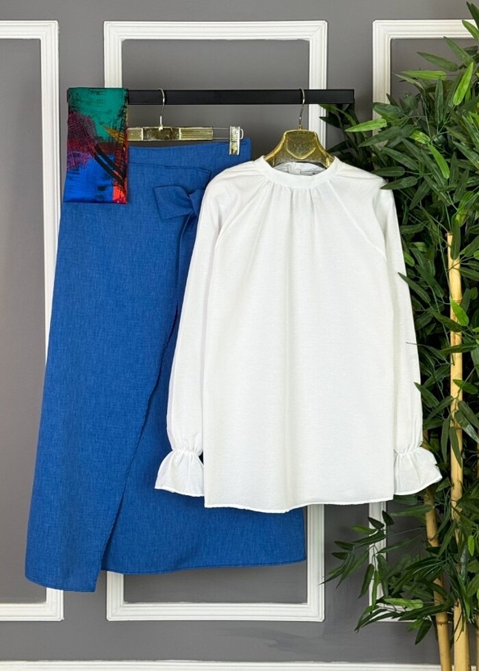 Tesettür keten etek bluz takım  - Görsel 5