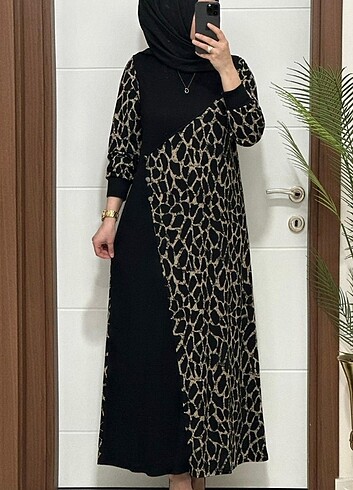 Tesettür leopar desenli elbise kod 5303