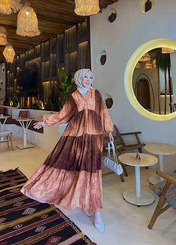 diğer Beden turuncu Renk Tesettür pamuklu mango kumaş elbise kod mira