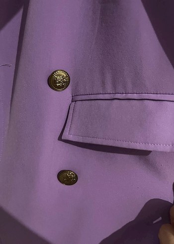 40 Beden Düğmeli Uzun Mor Kadın Blazer Ceket
